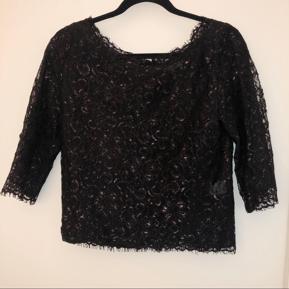 Black and gold lace top